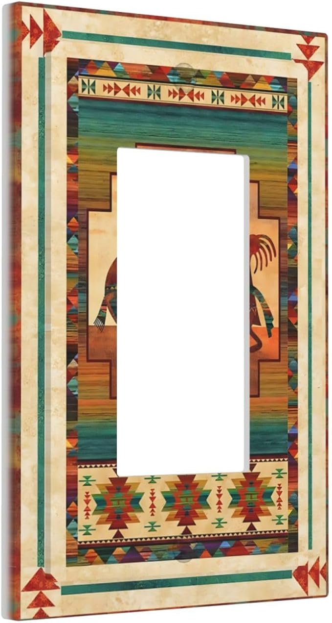 Decorative Outlet Covers Native American African Afro 1 Gang Rocker Light Switch Cover Plate Single Decora Light Switch Covers Wall Plate Faceplate for Home Bedroom Decor （2 Pack）