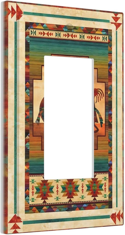 Decorative Outlet Covers Native American African Afro 1 Gang Rocker Light Switch Cover Plate Single Decora Light Switch Covers Wall Plate Faceplate for Home Bedroom Decor （2 Pack）