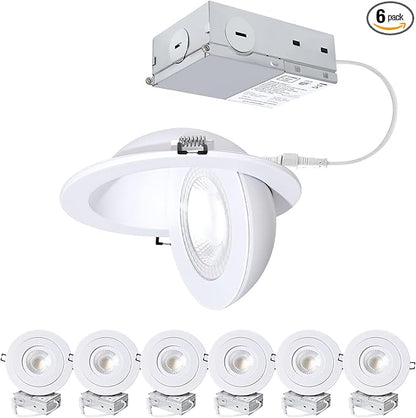 6-Inch Gimbal Recessed Light - 12W 90° Tilt & 360° Rotation, 5CCT (2700K-5000K), IC Rated LED Eyeball Recessed Lighting, for Sloped Ceilings, Soffit Light, Hallyway，Kitchens, White 6 Pack