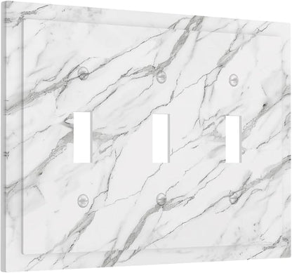 Decorative Light Switch Cover Plate Modern Grey Marble Texture 3 Gang Wall Plates for Electrical Outlets Triple Toggle Switch Plate Covers Outlet Covers Faceplate for Bedroom Home Decor