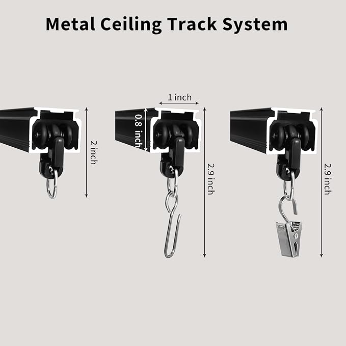 Ceiling Mount Curtains Track Room Divider Privacy Partition Separator Curtain Tracks Rods Heavy Duty RV Shower Outdoor Rail Clip Hook Set, Black 3-6ft