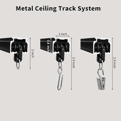 Ceiling Mount Curtains Track Room Divider Privacy Partition Separator Curtain Tracks Rods Heavy Duty RV Shower Outdoor Rail Clip Hook Set, Black 3-9ft