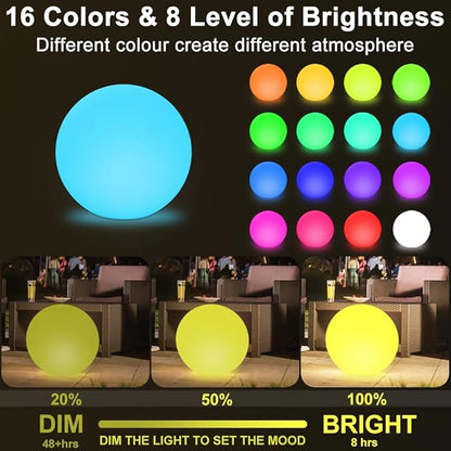 14-in LED Ball Light, Rechargeable Outdoor Globes Light Dimmable RGB Color Changing Globe Floor Lamp w/Remote, Modern Versatile LED Globe Orb Lights Waterproof Glowing Orb Lamp for Home Yard Lawn Path