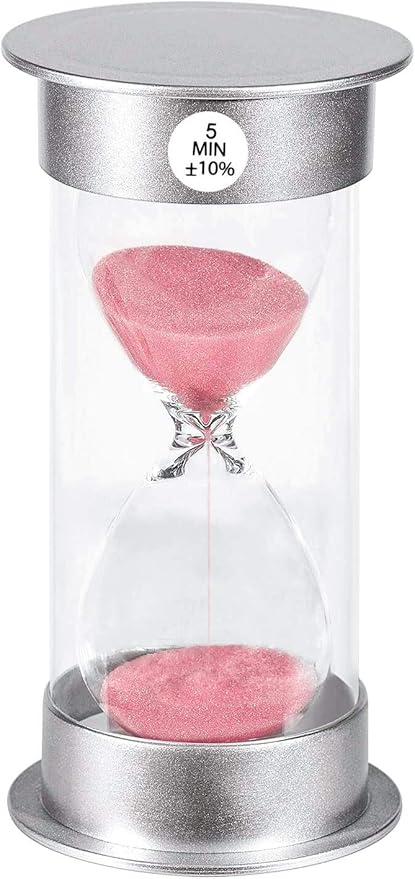 Hourglass Sand Timer 5 Minute: Silver Plastic Sand Clock 5 Minutes, Hour Glass Sandglass Timer for Kids, Games, Classroom, Kitchen, Decoration (5 Min, Pink Sand)