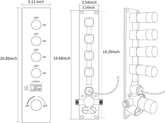 Chrome 4 Function Wall Mount Shower Control Mixer Valve Multi Function Shower Temperature Digital Display 4 Way Pressure Balance Valve Trim Kit Flow Control