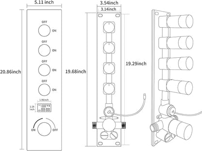 Chrome 4 Function Wall Mount Shower Control Mixer Valve Multi Function Shower Temperature Digital Display 4 Way Pressure Balance Valve Trim Kit Flow Control