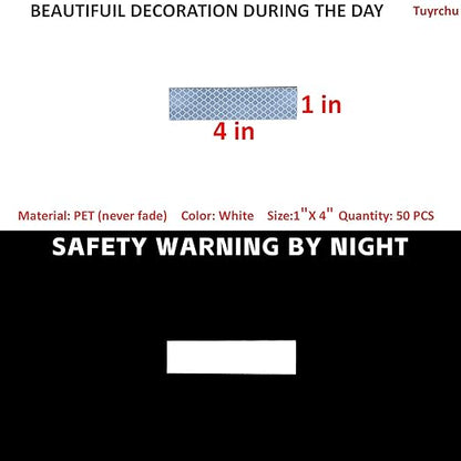 Non Fading White Reflective Stickers 1 inch X 4 inch, Outdoor Waterproof High Visibility Warning Safety Adhesive Reflector Tape (50 Pcs)