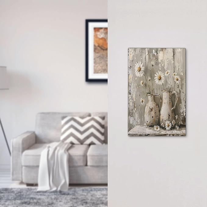 Light Switch Cover Plate Vintage Rustic Floral White Daisy Flower Oil Painting Style 1 Gang No Device Blank Electrical Wall Plates Faceplate Decorative Switch Plate for Home Farmhouse Decor