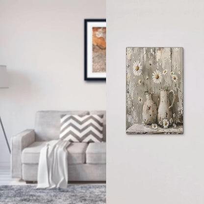 Light Switch Cover Plate Vintage Rustic Floral White Daisy Flower Oil Painting Style 1 Gang No Device Blank Electrical Wall Plates Faceplate Decorative Switch Plate for Home Farmhouse Decor