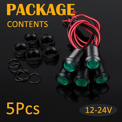 5pcs 12mm 12V-24V LED Indicator Light Plastic Black Signal Dot Lamp 12V-24V 1/2 inches Mounting Hole Size with 15cm/5.9in. Wire (Green LED)