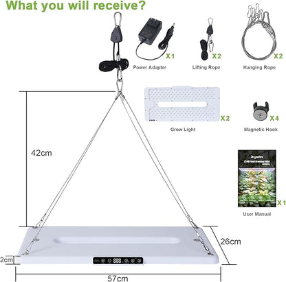 22" x 10" Grow Lights for Indoor Plants and Vegetables, Full Spectrum LED Growing Lamp for Indoor Garden Greenhouse - Features Two Smart Light Mode, 12~23H Timer - 2 Pack (2 in Series White)