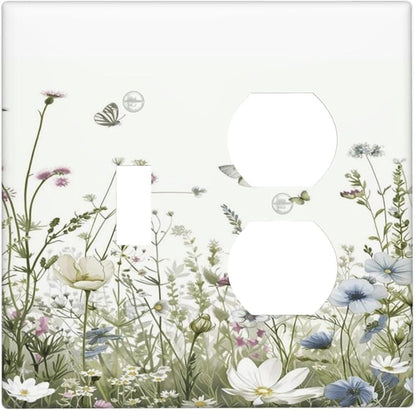Colorful Wildflowers Daisy Plant Butterfly Floral Wallplates 1 Toggle 1 Duplex Switch Plate Electrical GFCI Faceplate Decorative Light Switch Covers for Bed Room Living Room Decor
