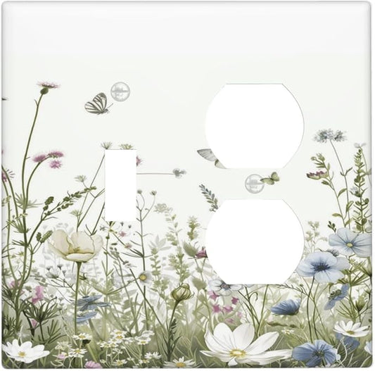 Colorful Wildflowers Daisy Plant Butterfly Floral Wallplates 1 Toggle 1 Duplex Switch Plate Electrical GFCI Faceplate Decorative Light Switch Covers for Bed Room Living Room Decor