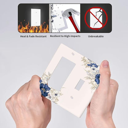 Decorative Outlet Covers Rustic Blue White Flowers Floral Penoy 2 Gang 1 Gang Wall Plate Cover Single Toggle Rocker Combo Light Switch Cover Plate Face Plate
