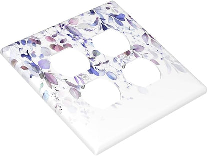 Purple Eucalyptus Watercolor Floral Rustic Leaf Outlet Covers 2 Gang Double Duplex Decorative Light Switch Covers Electrical Wallplates Socket Faceplate for Farmhouse Home Decor
