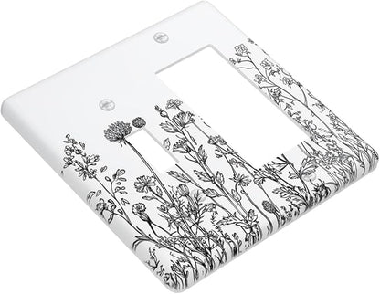 Outlet Covers Floral Wildflower Rustic Plant Leaves 1 Toggle 1 Rocker Combination Decorative Wall Plate Electrical Switch Plates Light Switch Cover Plate For Farmhouse Cabin Decor