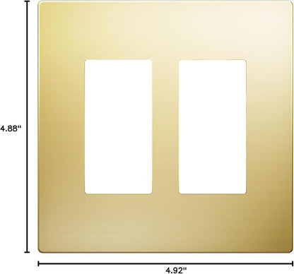 LIDER Double Decorator Metal Wall Plate, Temperature and Impact Resistant, 201 Stainless Steel, Screwless Cover, Modern Upgrade, Mid-Size 2-Gang 4.88” x 4.92”, Polished Brass, LSMWP-32M-PB