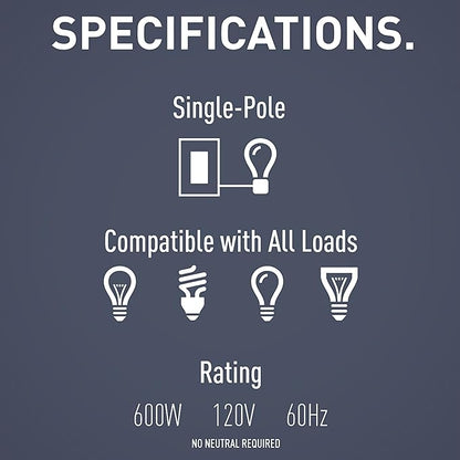 Legrand radiant RRW600UTCCCV4 600W Occupancy Motion Sensor Light Switch, 180 Degree Coverage, Auto On/Auto Off, Single Pole, White/Light Almond/Ivory (1 Count)