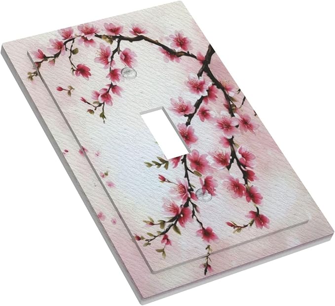 Branch with Pink Flowers Light Switch Covers 1 Gang Single Toggle Wall Plate Decorative Switchcover Electrical Switchplate for Country Living Decor