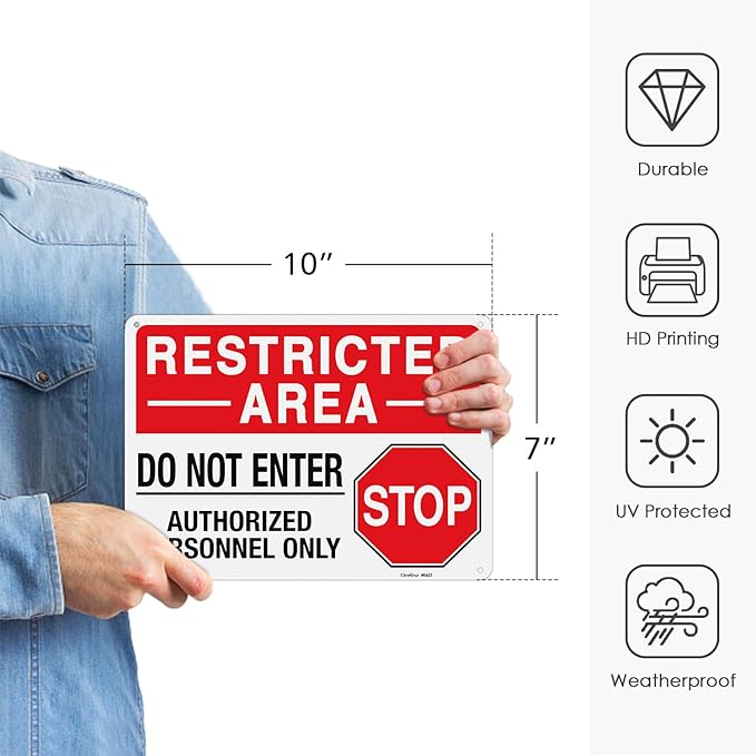 GicnKeuz "Restricted Area - Do Not Enter, Authorized Personnel Only" Metal Signs, 10 x 7 Inches Reflective Aluminum Signs, Fade Resistant/Waterproof, Easy to Install, Outdoor Use (2-Pack)
