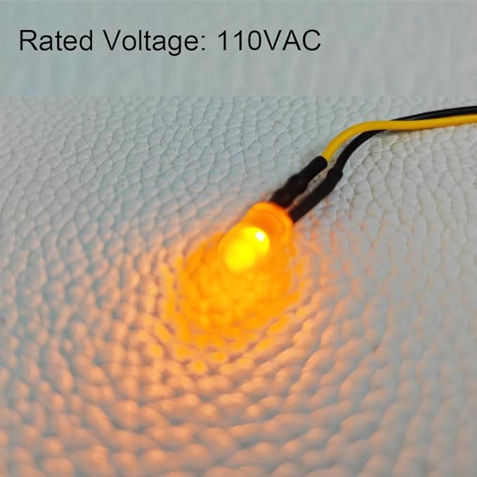50pcs 110VAC 5mm Yellow LED Lights Emitting Diodes, Prewired 7.9 Inch V LED Light Diffused Colored Lens Small LED