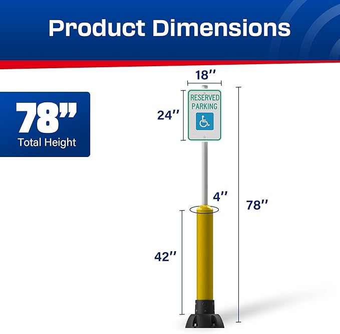 Impact Recovery - SlowStop Rebounding Bollard Sign Post - Handicap Parking Sign - Bollard Post - Made in the USA - 78” Reserved Parking Signage