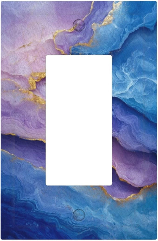 Decorative Outlet Covers Abstract Blue Purple Gold Marble Texture 1 Gang Rocker Light Switch Cover Plate Single Decora Light Switch Covers Wall Plate Faceplate for Bathroon Kitchen Decor