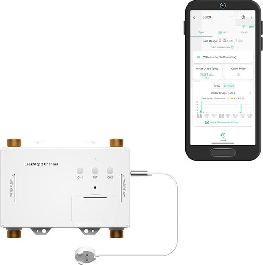 YoLink LeakStop 2-Channel for Sinks/Washing Machine, Dual Auto Shutoff Valves & Leak Detection, Real-Time Monitoring, LoRa Long-Range, 2 AA Up to 5-Year Battery – Hub Required
