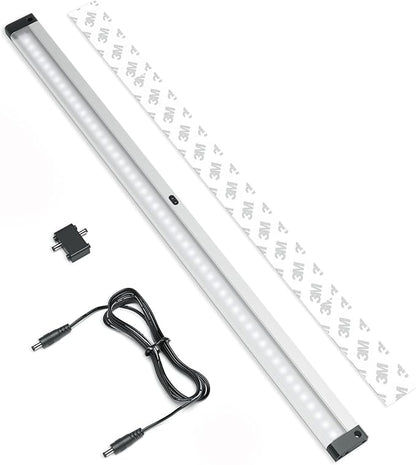 EShine Extra Long 20 inch LED Dimmable Under Cabinet Lighting Strip with Hand Wave Motion Sensor, Black, with Accessories (No Power Supply Included), Cool White (6000K)