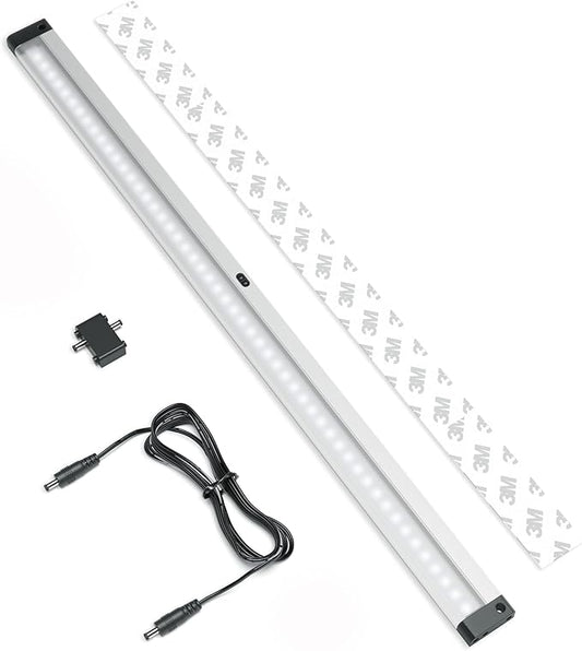 EShine Extra Long 20 inch LED Dimmable Under Cabinet Lighting Strip with Hand Wave Motion Sensor, Black, with Accessories (No Power Supply Included), Cool White (6000K)