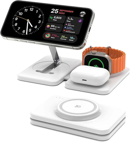 Wireless Charging Station for Mag-Safe Charger: JoyGeek Fast Wireless Charger Pad for iPhone 16/15/14/13/12 Series -Travel Stand for Apple Watch 10-2 - Air-Pods 4/3/2/Pro