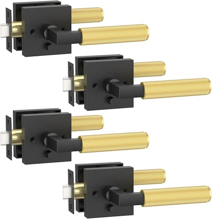 Asidrama 4 Pack Privacy Black and Gold Door Handles, Door Lever with Door Knobs Indoor for Bedroom or Bathroom, Heavy Duty Door Handles Interior with Locks for Left Right Sided Doors