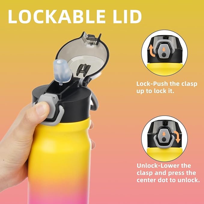 Insulated Water Bottle with Straw and Carry Loop,18 oz Stainless Steel Double Wall Vaccum Metal Water Flask with Leak-proof Lid,Rainbow