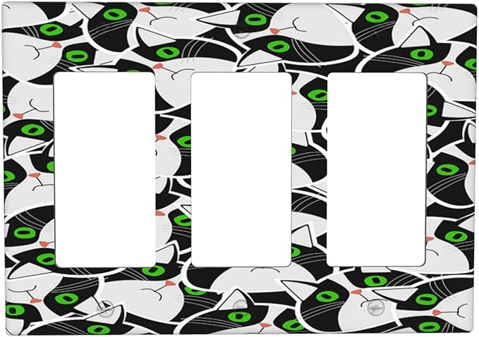 Funny Cat Wacky Kitty Triple Rocker Light Switch Covers 3 Gang Outlet Cover Wall Plates Decorative Switch Plates Electrical GFCI Faceplate Switchplate for Home Decor 4.49 X 6.38 IN