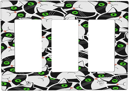 Funny Cat Wacky Kitty Triple Rocker Light Switch Covers 3 Gang Outlet Cover Wall Plates Decorative Switch Plates Electrical GFCI Faceplate Switchplate for Home Decor 4.49 X 6.38 IN