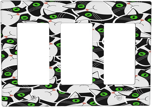 Funny Cat Wacky Kitty Triple Rocker Light Switch Covers 3 Gang Outlet Cover Wall Plates Decorative Switch Plates Electrical GFCI Faceplate Switchplate for Home Decor 4.49 X 6.38 IN