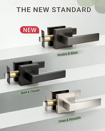 KNOBWELL 2 Pack Door Handles Interior Passage Doorknob with Straight Lever Gunmetal Black Hallway Closet Door Handles