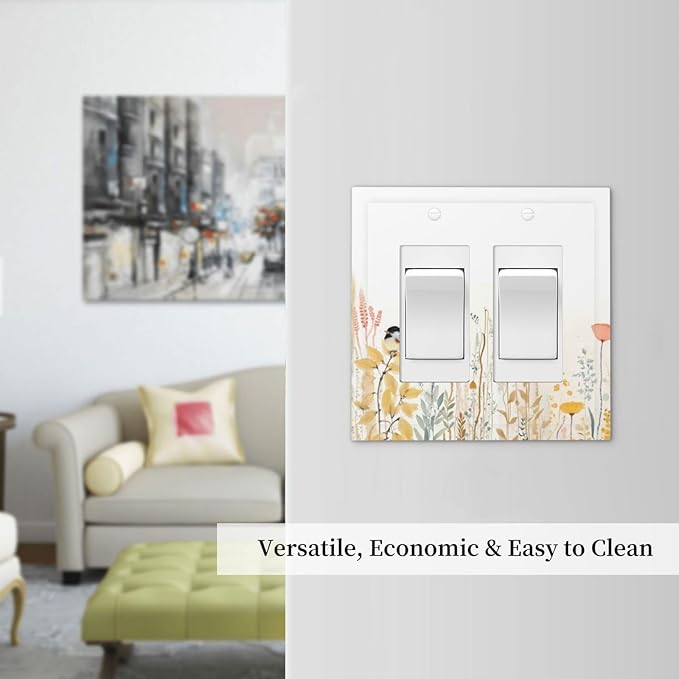 Decorative Outlet Covers Colorful Floral Watercolour Cuddly Bird 2 Gang Double Gfci Rocker Electrical Wall Panels Light Switch Cover Plate For Bed Room Living Room Decor