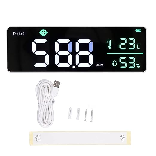 Decibel Meter, Wall Hanging Sound Level Meter, Noise Decibel Meter, 3 in 1 Noise Temperature Humidity Meter, 30 to 130dB Range, with 11in Large LED Display Screen, for Classroom