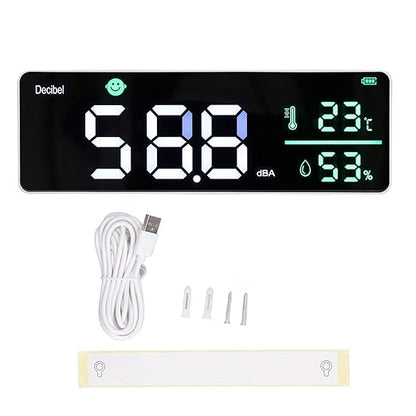 Decibel Meter, Wall Hanging Sound Level Meter, Noise Decibel Meter, 3 in 1 Noise Temperature Humidity Meter, 30 to 130dB Range, with 11in Large LED Display Screen, for Classroom