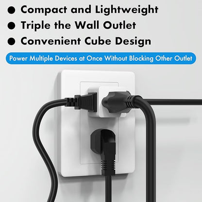 POWERCORDS 3 Power Blocks Outlet Splitter,Grounded Wall Tap, 3-Prong Plug Adapter AC Multi Plug Wall Outlet, Power Splitter, Cruise Essentials, for Home Office School Dorm, UL Listed,Assorted Color