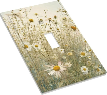 White Wildflowers Daisy Vintage Floral Decorative Light Switch Cover 1 Gang Single Toggle Device Electrical Faceplate Switchplates Decorator Outlet Wall Plate for Bed Room Living Room Decor