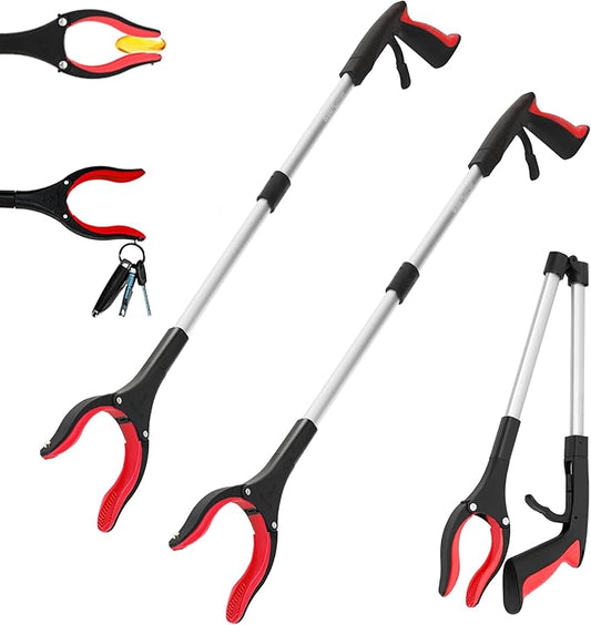 Grabber Reacher Tool - 2 Pack 32” Reacher Grabber Tool with Strong Magnetic and Swivel Head - Heavy Duty Pick Up Stick Grabbers for Seniors, Trash, Surgery Recovery Must Haves Gifts(Red)