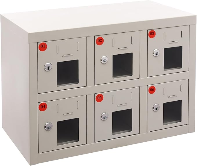6 Door Cell Phone Locker with Charging Station, Rechargeable Mobile Device Phones Storage Cabinet with Anti-Interlocking Lock for Office Classroom Hotel (6 Slots)