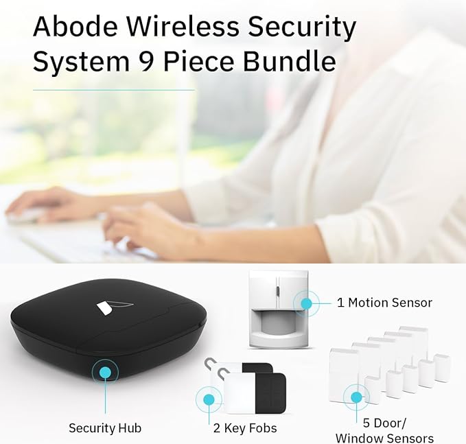 Abode 9 Piece Wireless Security System – Expandable to Protect Your Whole Home - Easy DIY Installation - Optional Professional Monitoring - Compatible with Alexa & Google Assistant
