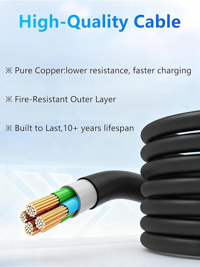 40Ft Cord EV Charger, 16Amp 110V/240V Portable Level 1 Level 2 Electric Vehicle Charging Station with NEMA 6-20 Plug & NEMA 5-15 Adapter for J1772 Electric Cars