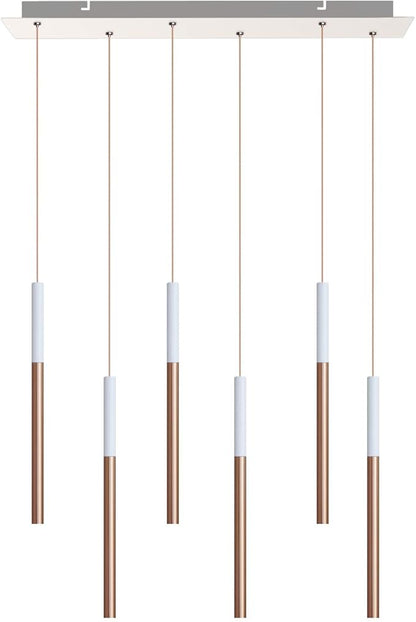 ALTAIR 6 Mini Pendant Lighting White-Copper - LED Hanging Light Fixture for Kitchen Island, Bar, Foyer - Cluster Pendants - Dimmable, Adjustable Wire, Lamp Bulb Included