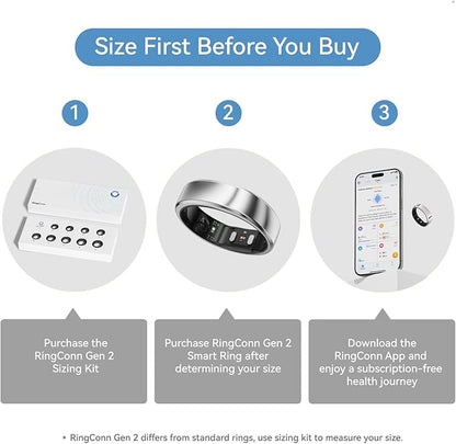 RingConn Gen 2, World’s First Smart Ring with Sleep Apnea Monitoring, No APP Subscription, 12-Day Battery Life, Stress/Heart Rate/Women's Health Tracker, Android & iOS Compatible (Silver, Size 12)