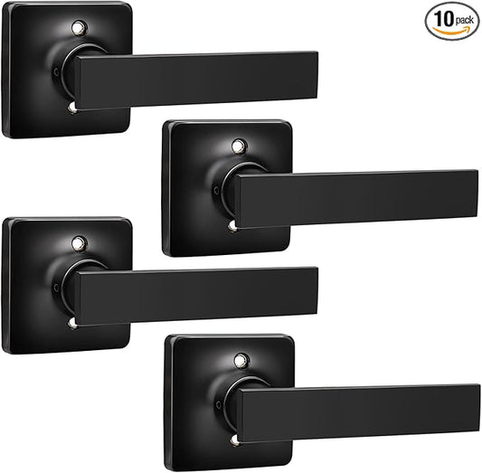 GOBEKOR 10 Pack Dummy Door Levers Matte Black Single Dummy Door Handles for Closet Black Dummy Handles Square Dummy Door Handle Pulls