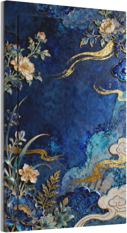 Decorative Light Switch Cover Plate Blue White Flower Gold Line Cloud 1 Gang No Device Single Blank Outlet Covers Wall Plates for Electrical Outlets Faceplate for Bedroom Home Decor